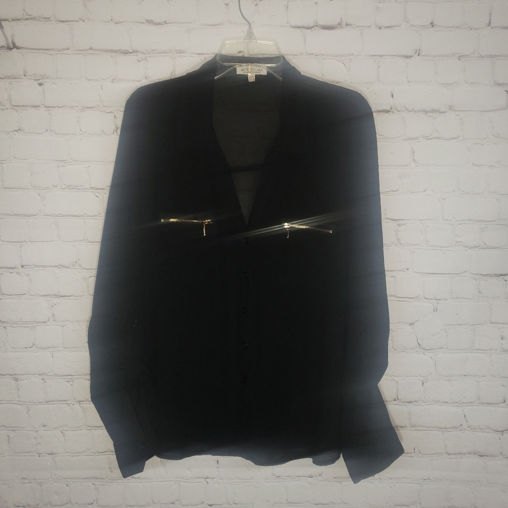 Black sheer button down top with collar